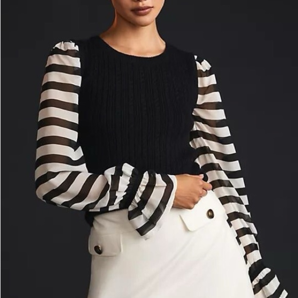 NWT Anthropologie Maeve Contrast-Sleeve Sweater Size w